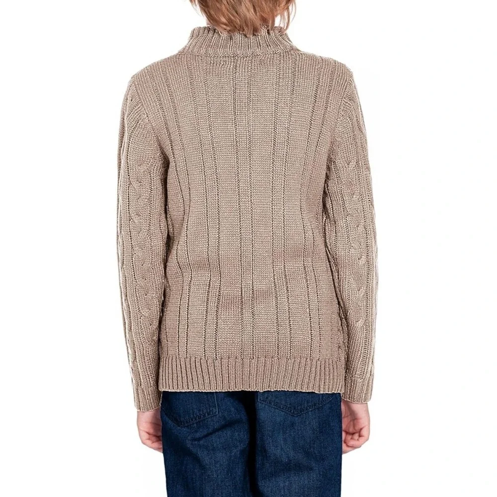 Arshiner Quarter Zip Sweater‎ Kids Size 140 Tan Cable Knit Mock Neck Pullover